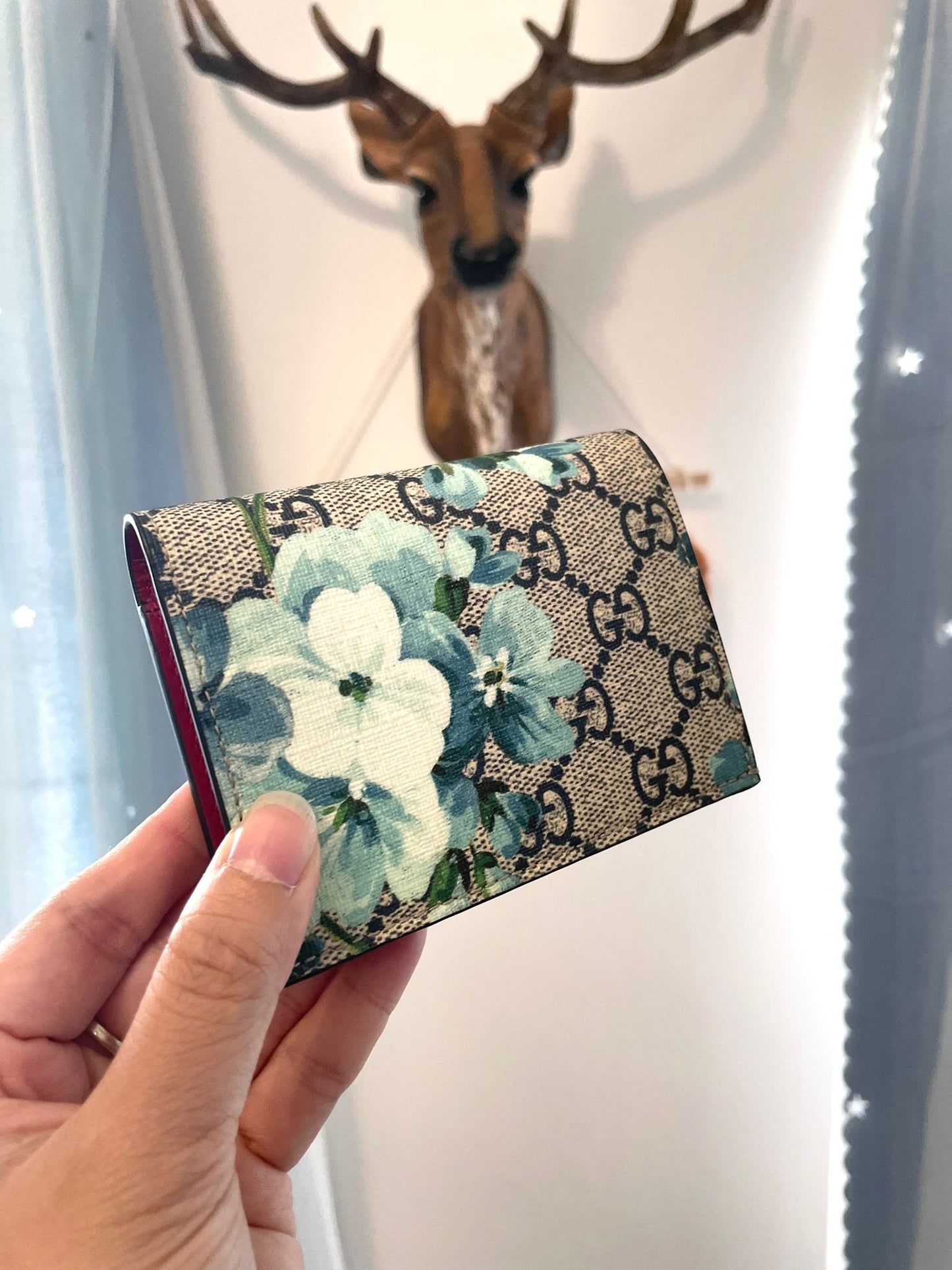 Monogram card wallet藍花花