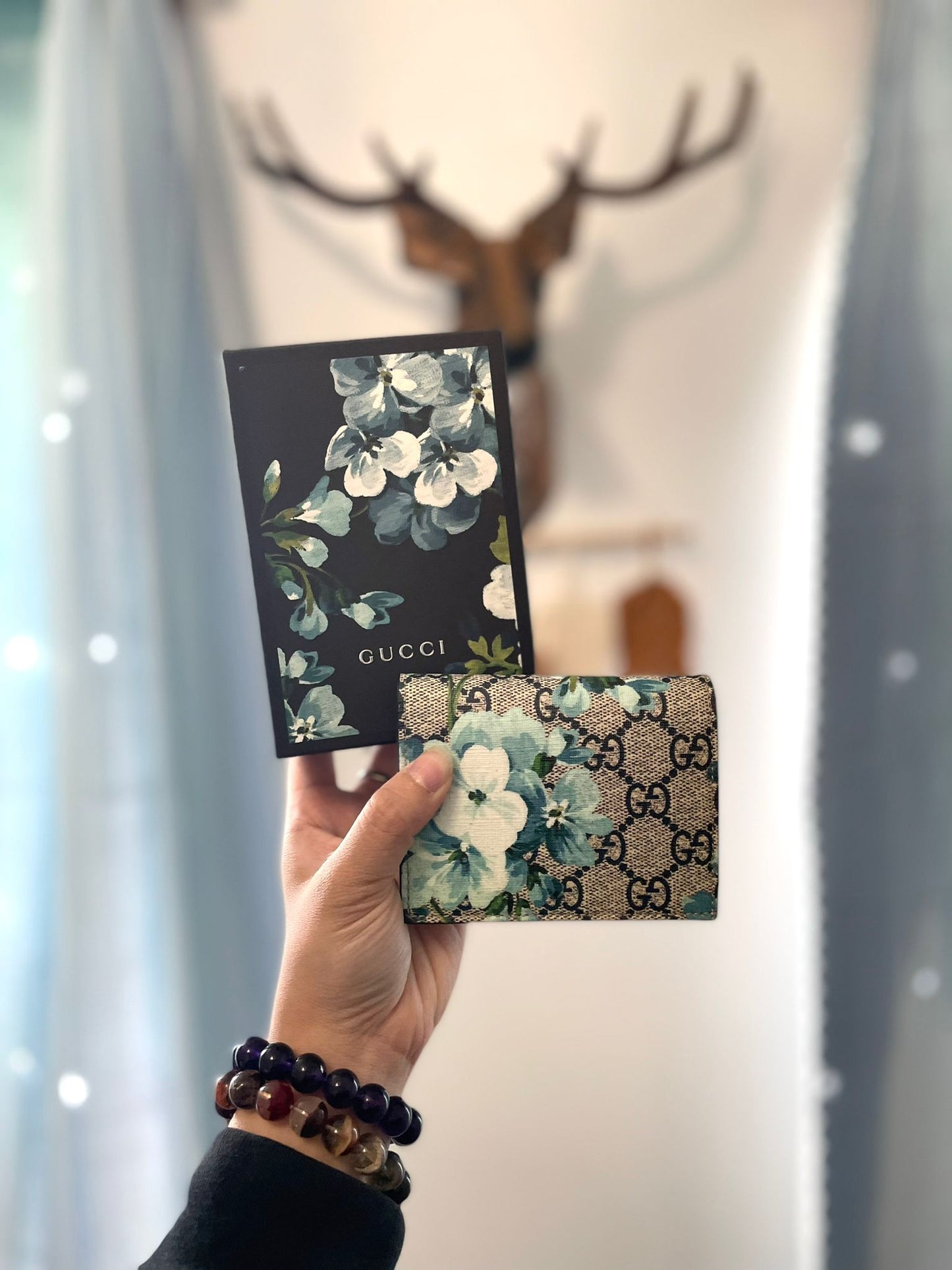 Monogram card wallet藍花花