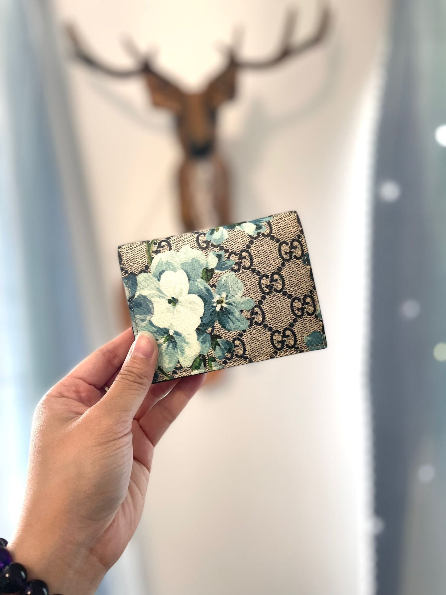 Monogram card wallet藍花花
