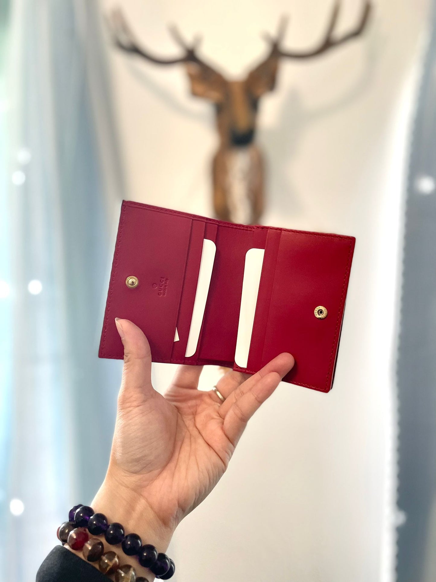 Monogram card wallet藍花花