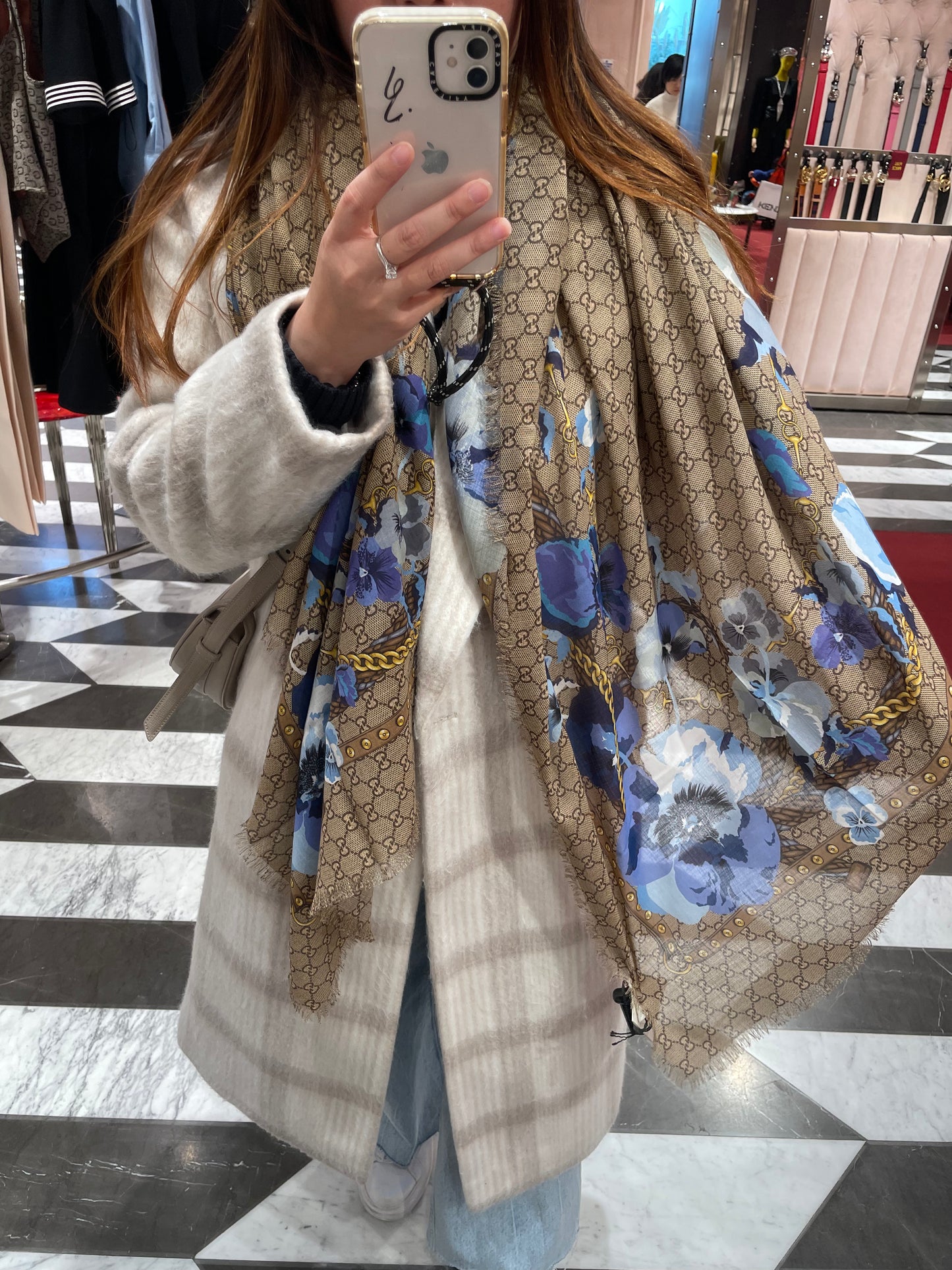 Monogram scarf 藍花