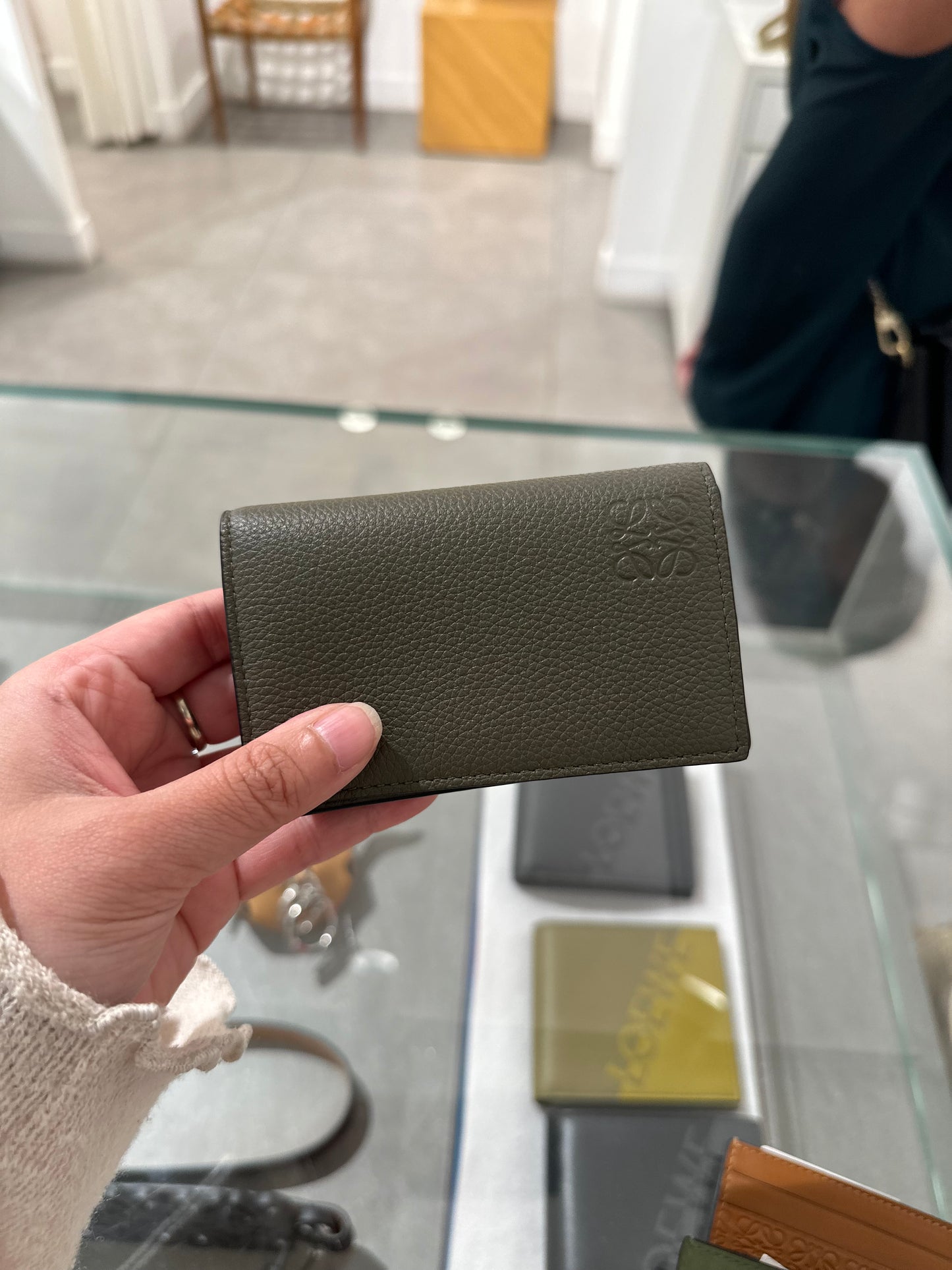 Loewe anagram business card holder khaki green