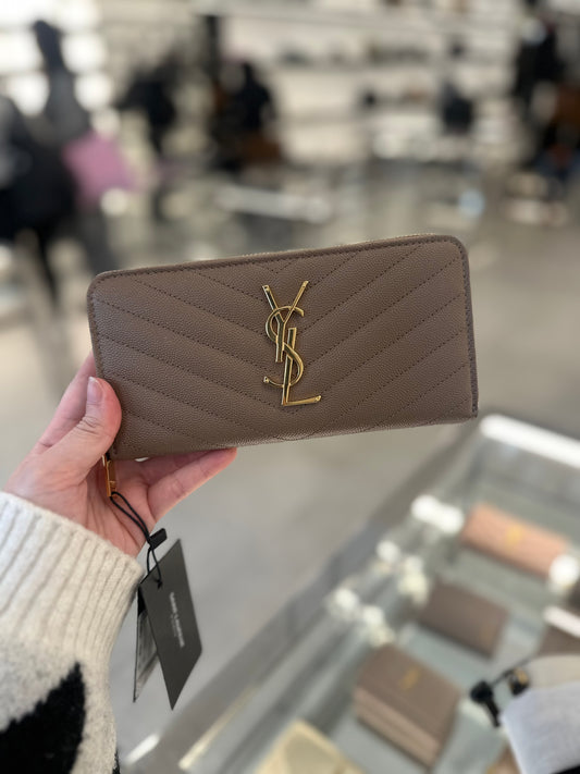 Ysl zipper long wallet大象灰taupe