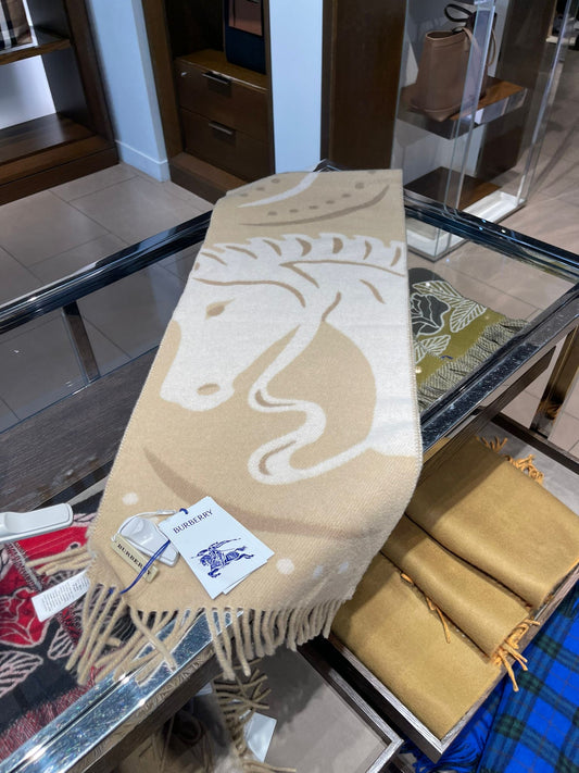 Burburry horse scarf beige cashmere