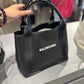 Navy cabas s leather in black