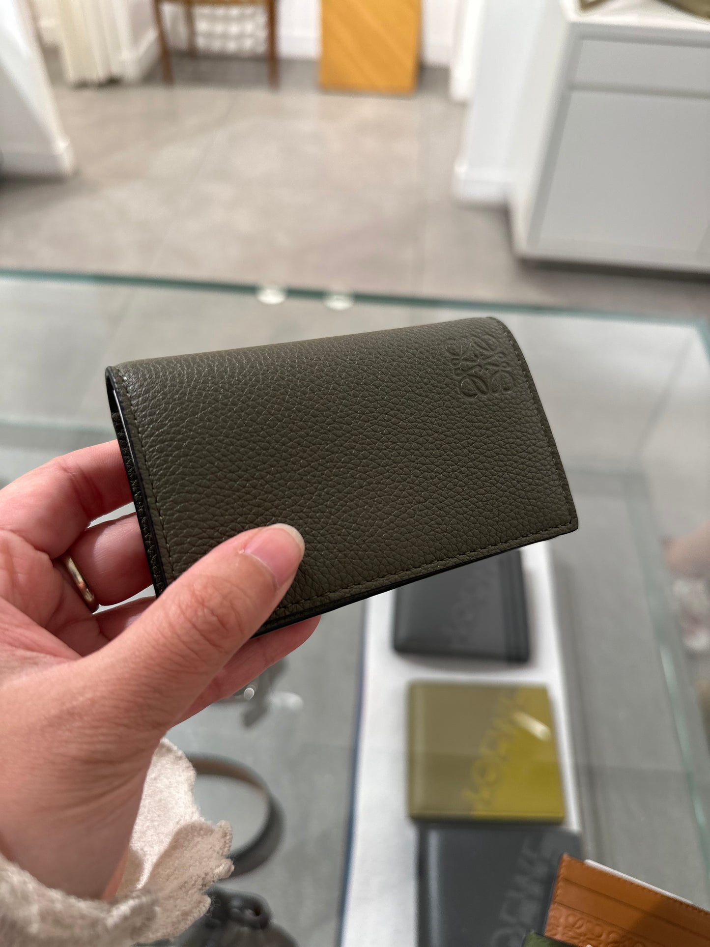 Loewe anagram business card holder khaki green