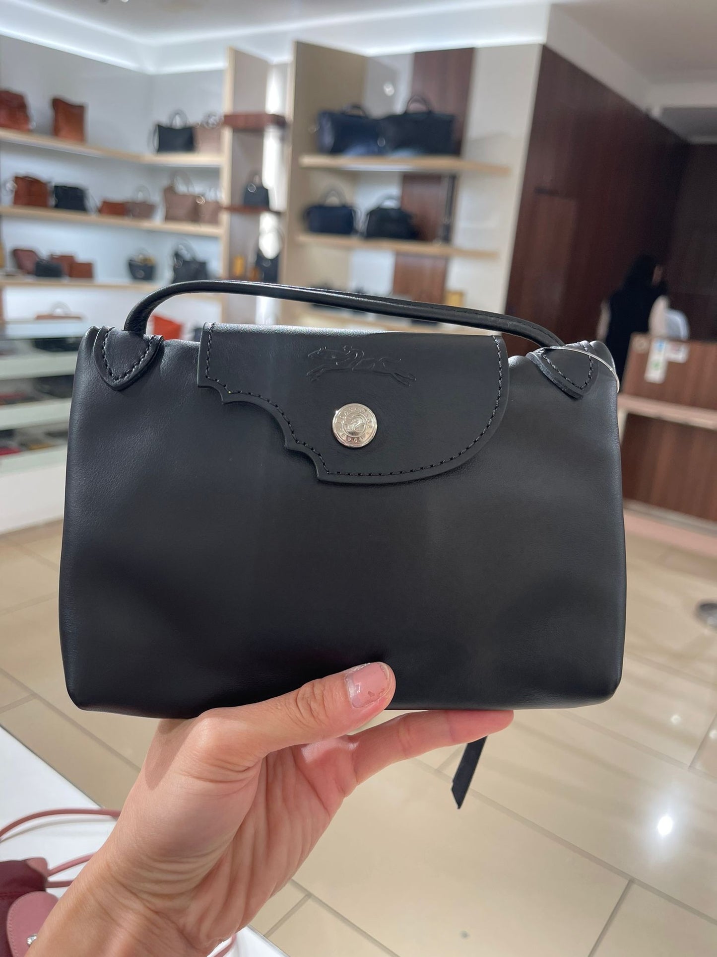 Lonchamp crossbody bag mini black in calfskin