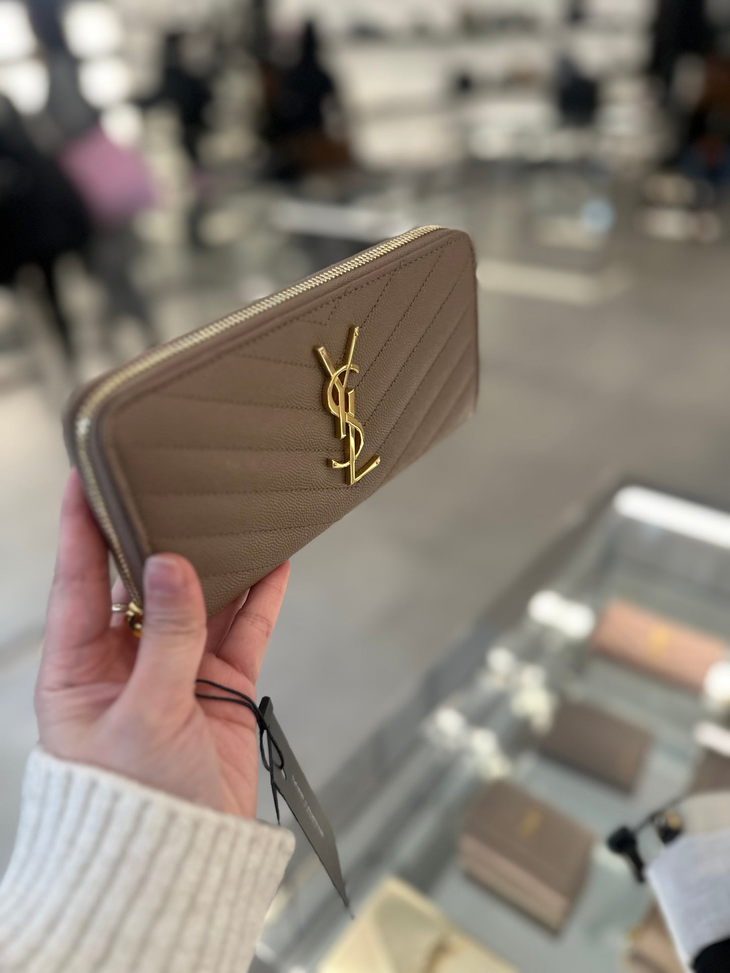 Ysl zipper long wallet大象灰taupe