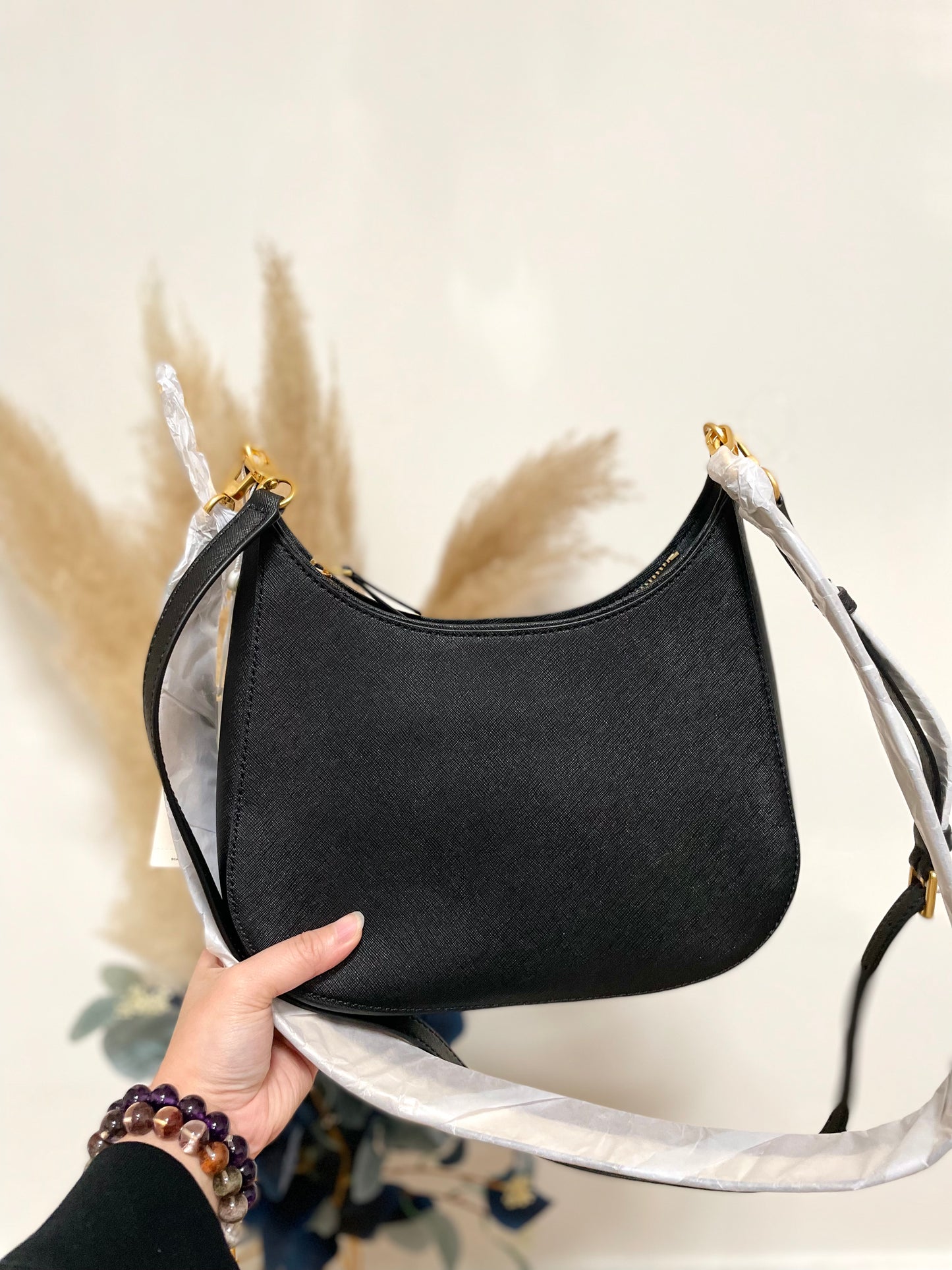 十字紋雙帶crossbody hobo bag