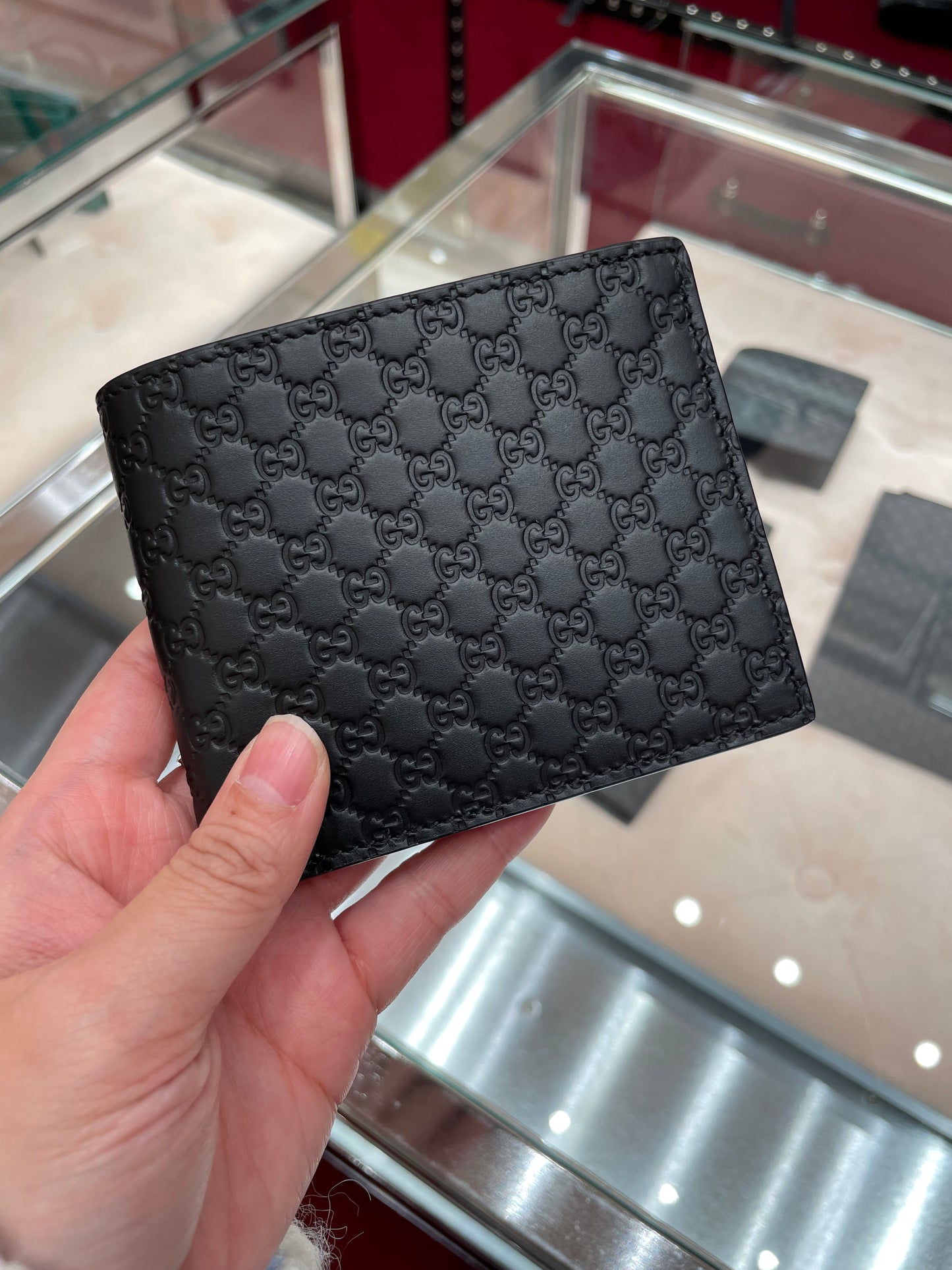 Gucci men leather wallet in black monogram