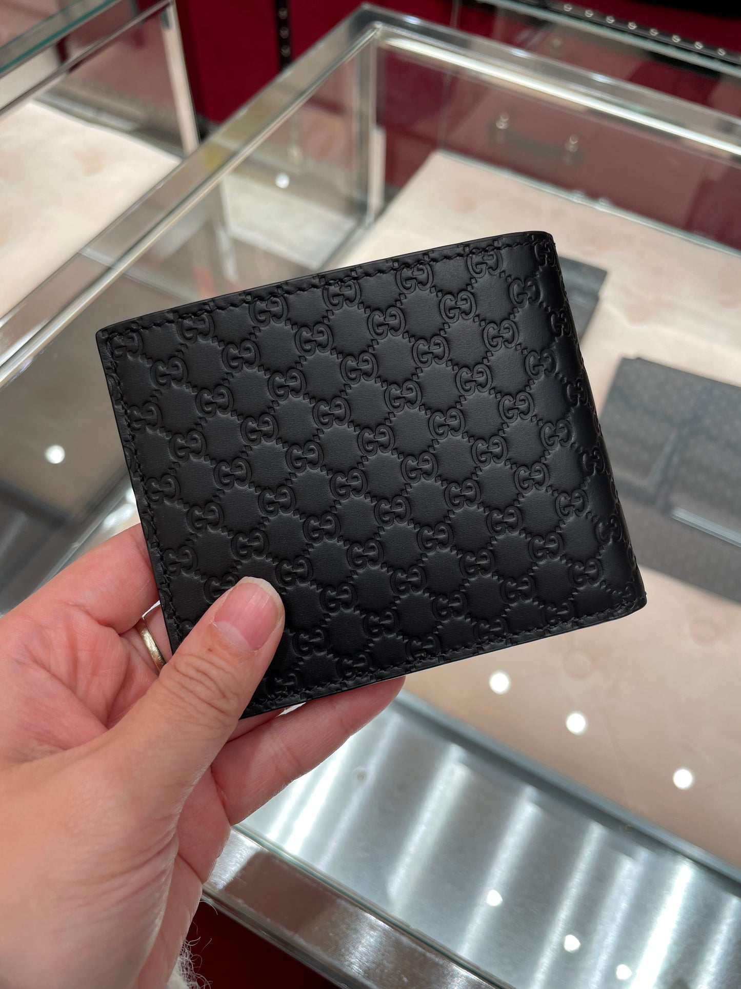 Gucci men leather wallet in black monogram